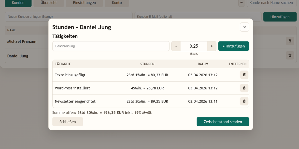 TimeLokator Stunden eintragen